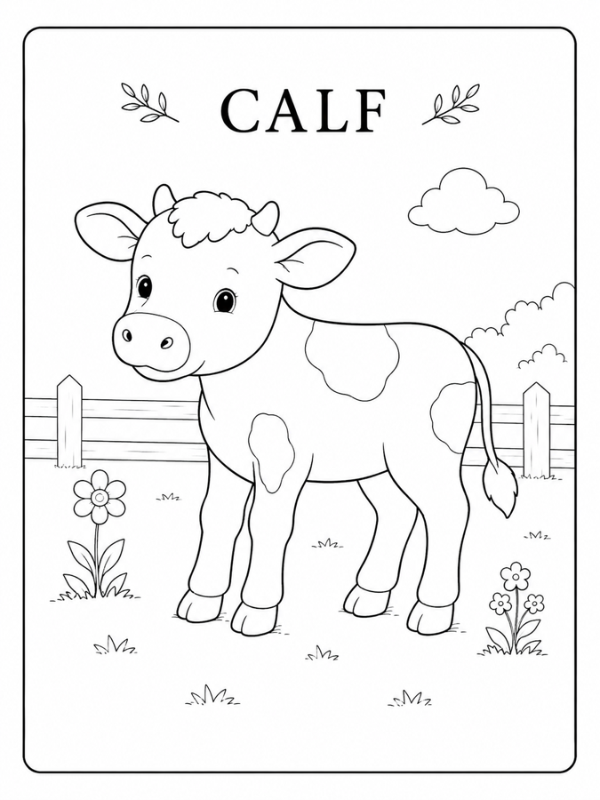 Calf coloring page from the Oak & Rose farm animal printable pack