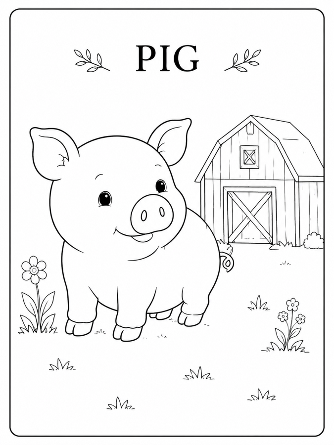 Pig coloring page from the Oak & Rose farm animal printable pack