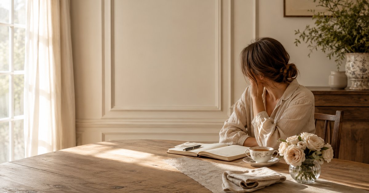 A soft editorial still-life — the contemplative tone of the Slow Motherhood Assessment.